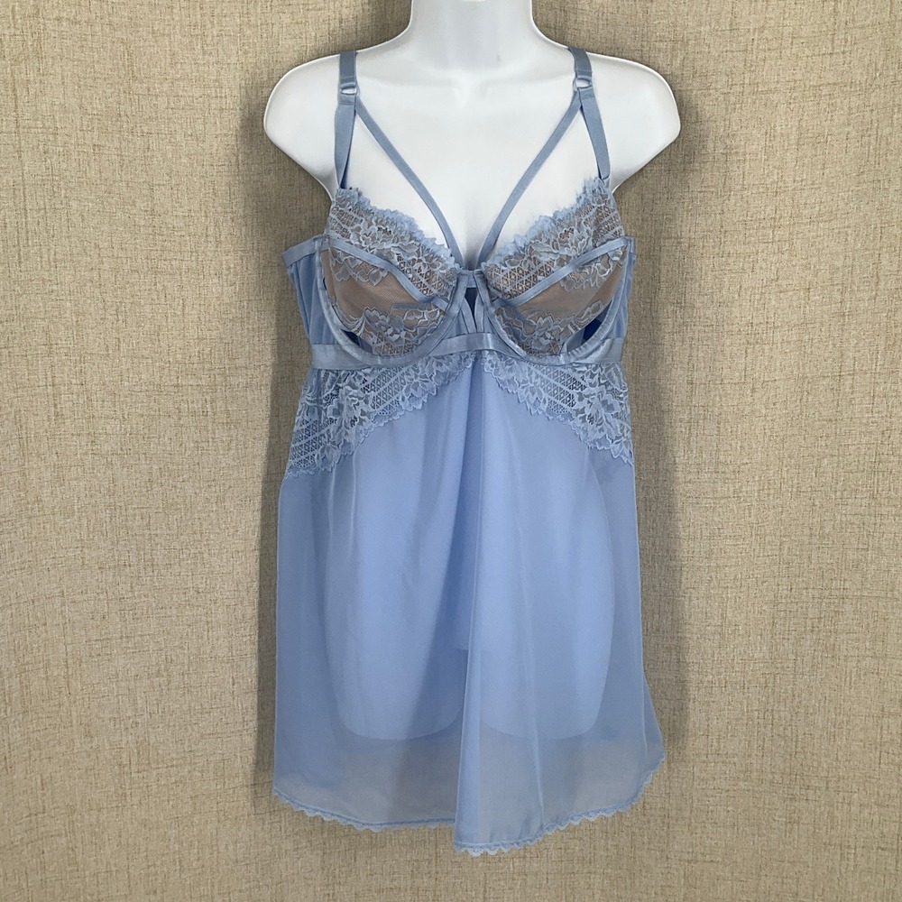 Torrid Babydoll Chemise Women Size 2x Blue Lace Strappy Underwire Cage Coquette